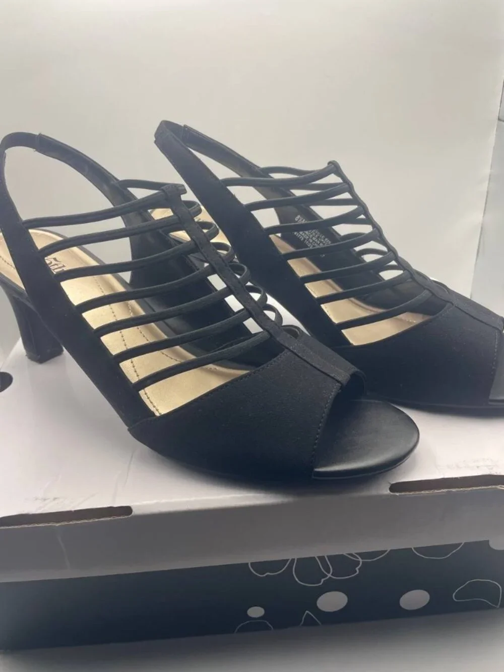 East 5th EF Neville Black Slingback Caged Peep Toe Heels - Classic Office Siren